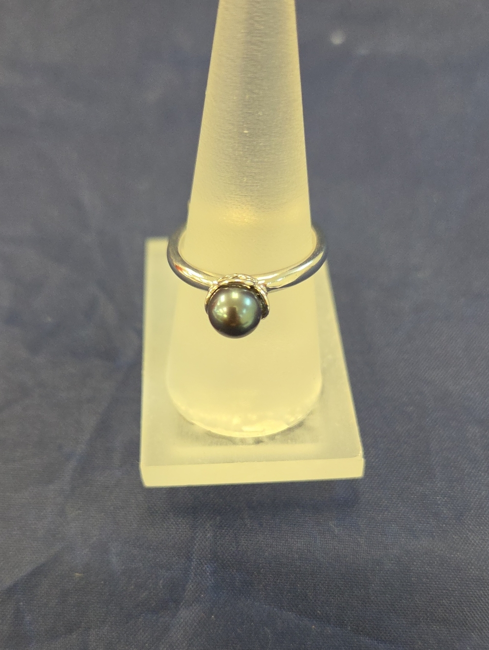 Classic Silver Ring with Black Pearl Accent